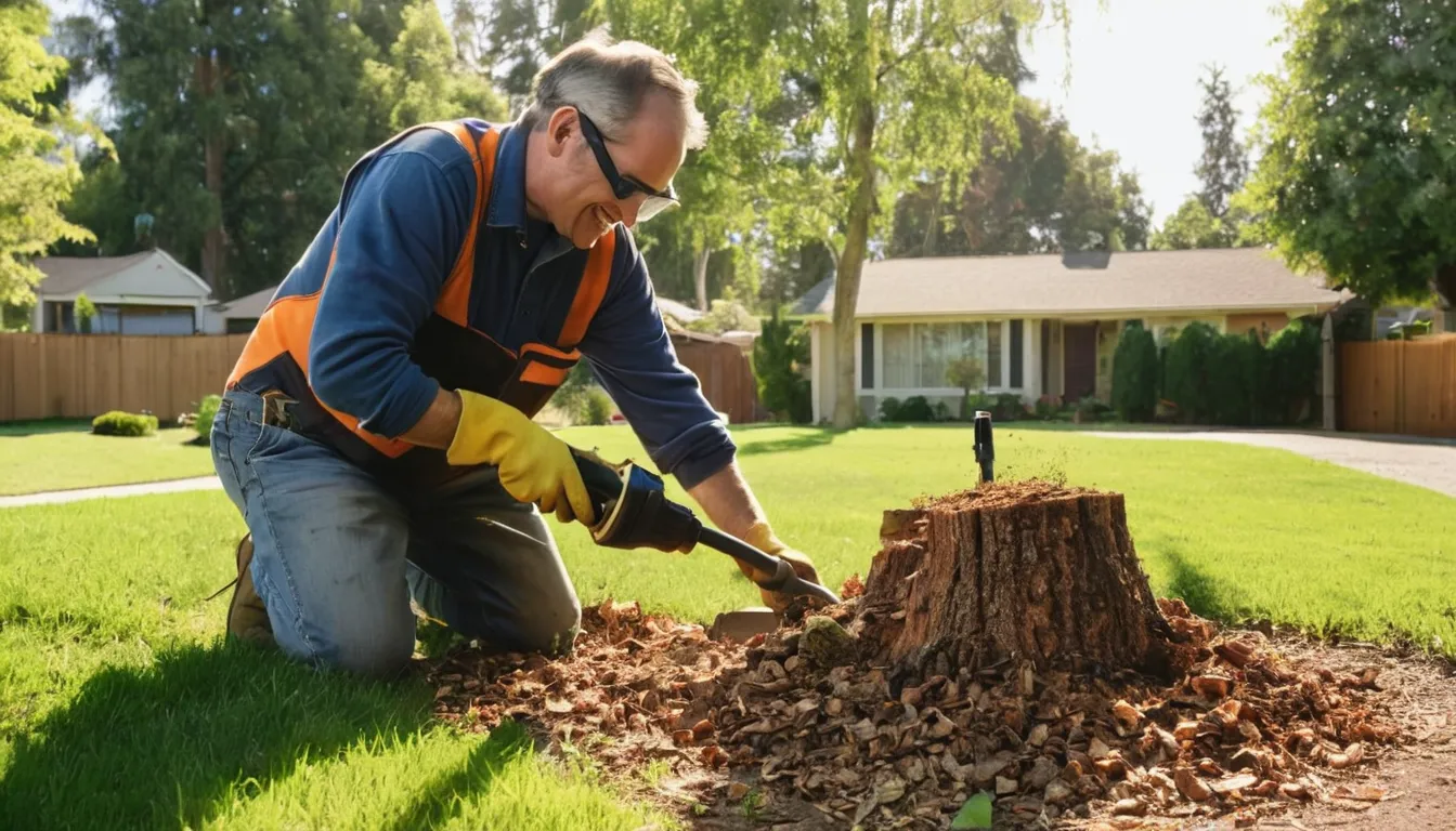 Provider grinding a tree stump in a residential yard near Houston